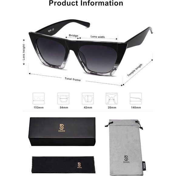 Women's Marble Black Grey Oversized Square Cateye Trendy Polarized Sunglasses - Picture 6 of 6